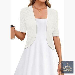 Cropped Cardigan Short Sleeve Bolero Shrug Lightweight Open Front Sweater